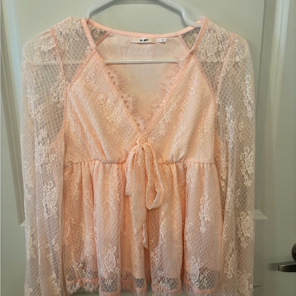 NWT Francesca's pink sheer lace babydoll long sleeve top fairy core size S - Picture 1 of 16